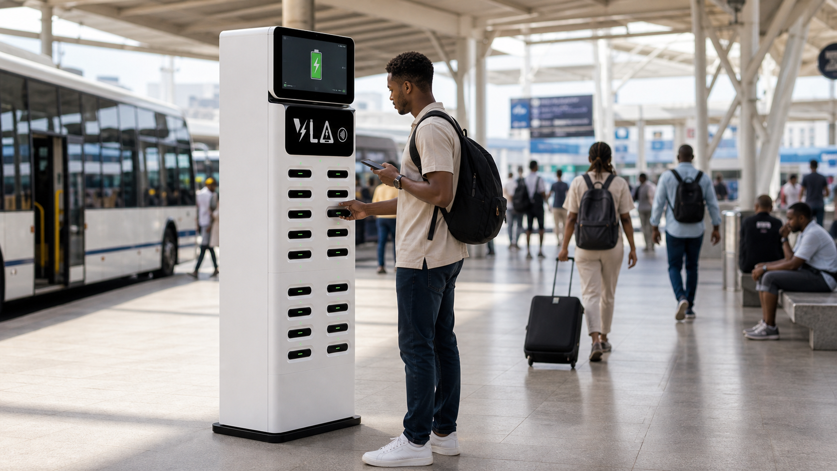 VLA floor station in a transit hub